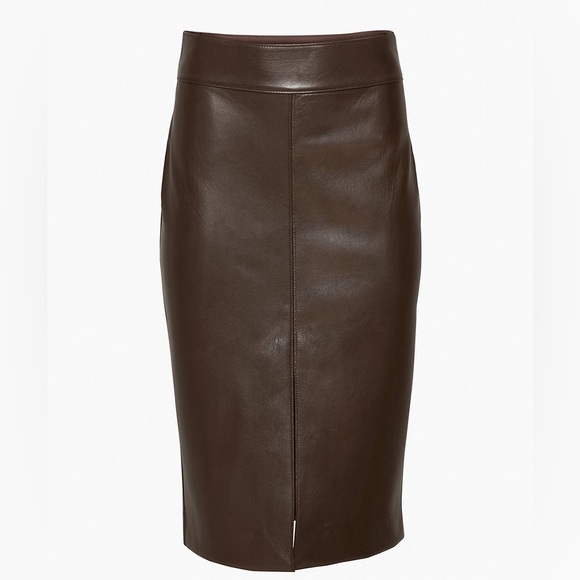 Babaton Dresses & Skirts - Aritzia Pegu Rich Mocha Brown faux leather skirt NWT